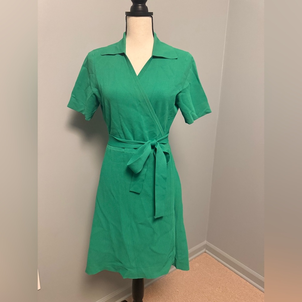 Diane Von Furstenberg Zyla Ribbed And Stretch - Knit Green Mini Wrap Dress
